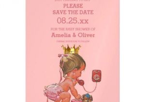 Magnet Invitations Baby Shower Little Princess On Phone Save the Date Chevrons Magnetic