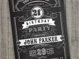 Male 21st Birthday Party Invitations Vintage Retro Birthday Invitation Printable Chalkboard