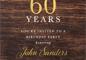 Male Birthday Invitation 60th Birthday Dark Wood Gold Foil Male Birthday Invitation