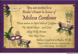 Mardi Gras Bridal Shower Invitations Masquerade Bridal Shower Invitation Purple Mardi Gras