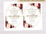 Marsala Wedding Invitation Template Marsala Flowers with Gold Frame Wedding Invitation