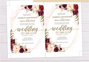 Marsala Wedding Invitation Template Marsala Flowers with Gold Frame Wedding Invitation