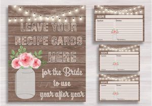 Mason Jar Bridal Shower Invitations with Recipe Cards Rustic Mason Jar Recipe Cards and Sign Bridal Recipe Card