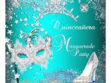 Masquerade themed Quinceanera Invitations Teal Masquerade Quinceanera 15th Party Tiara Shoe 5 25×5