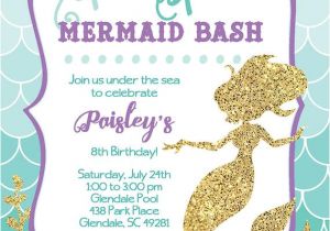 Mermaid Birthday Invitation Template Gold Glitter Mermaid Printable Birthday Party Invitation