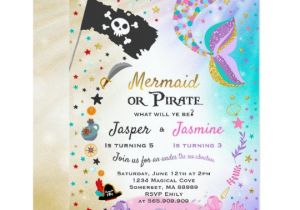 Mermaid Party Invitation Template Mermaid Pirate Birthday Invitation Siblings Party Zazzle