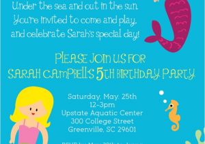 Mermaid Pool Party Invitation Wording Mermaid Birthday Party Invitation Printable Girl Under