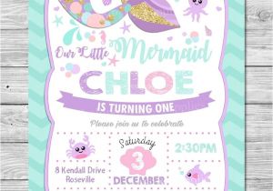 Mermaid themed Party Invitations Little Mermaid Invitations Invite 1st First Birthday Party