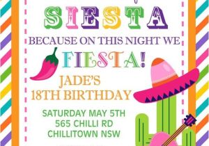 Mexican themed Party Invitations Personalised Personalized Mexican theme Siesta Fiesta