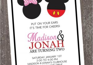 Mickey and Minnie Joint Birthday Party Invitations Mickey and Minnie Mouse Birthday Invitation by