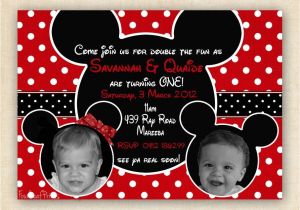 Mickey and Minnie Joint Birthday Party Invitations Mickey and Minnie Mouse Twin Birthday Party Invitation
