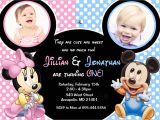 Mickey and Minnie Mouse Birthday Invitations for Twins Minnie Mouse Mickey Mouse Baby E Twins First Birthday Party