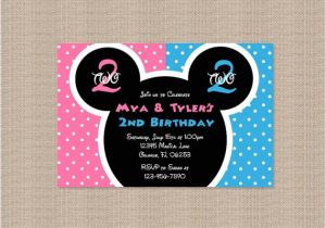 Mickey and Minnie Mouse Birthday Invitations for Twins Twin Mickey & Minnie Birthday Party Invitations by Honeyprint