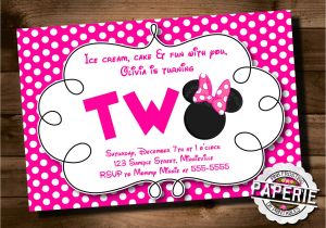 Minnie Mouse 2nd Birthday Invitations Template Pink Polka Dot Minnie Mouse Second Birthday Invitation Minnie