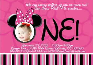 Minnie Mouse First Birthday Invitations Wording Disney Minnie Mouse 1st Birthday Invite Diy Printing