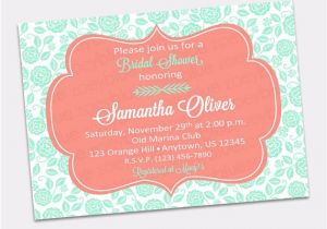 Mint and Coral Bridal Shower Invitations Coral & Mint Floral Bridal Shower Invitation Engagement