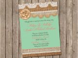 Mint and Coral Bridal Shower Invitations Mint and Coral Burlap Wedding Invitation Bridal Shower