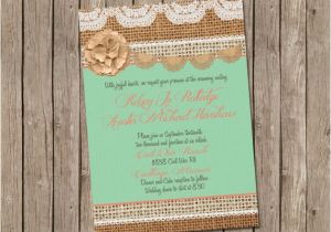 Mint and Coral Bridal Shower Invitations Mint and Coral Burlap Wedding Invitation Bridal Shower