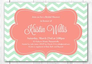 Mint and Coral Bridal Shower Invitations Mint Bridal Shower Invitation Modern Chevron In Mint