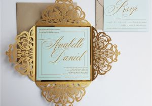 Mint and Gold Wedding Invites Gold Custom Laser Cut Wedding Invitation Sample Elegant Mint
