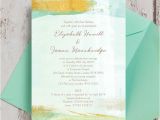 Mint and Gold Wedding Invites Mint Green Gold Brush Strokes Wedding Invitation From 1