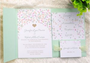 Mint Color Wedding Invitations Affordable Mint Green Polka Dot Pocket Wedding Invitations