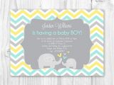 Mint Green and Yellow Baby Shower Invitations Baby Shower Elephant Invitation Chevron Yellow by