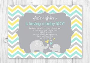 Mint Green and Yellow Baby Shower Invitations Baby Shower Elephant Invitation Chevron Yellow by