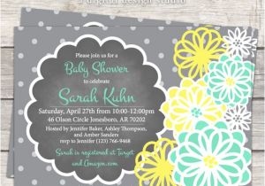Mint Green and Yellow Baby Shower Invitations Boy Baby Shower Invitation Teal Mint Green Yellow and