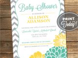 Mint Green and Yellow Baby Shower Invitations Neutral Baby Shower Invitation Mint Green Yellow Gray