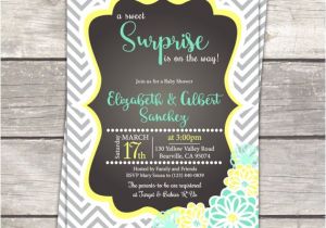 Mint Green and Yellow Baby Shower Invitations Surprise Gender Neutral Baby Shower Invitation In Mint