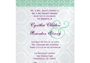 Mint Green Wedding Invitation Template Mint Green and Purple Damask Wedding Template 5×7 Paper