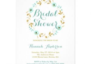 Mint to Be Bridal Shower Invitations Mint Gold Flower Wreath Bridal Shower Invitation