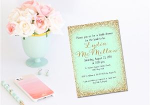 Mint to Be Bridal Shower Invitations Printable Mint and Gold Glitter Bridal Shower Invitation