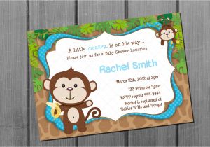 Monkey Baby Shower Invitations for Boys Monkey Blue Boy Baby Shower Invitation Free Thank You Card