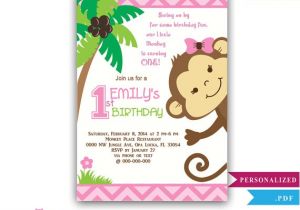 Monkey Invites First Birthday Girl Monkey Birthday Invitation Jungle Girl First Birthday