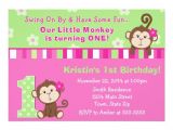 Monkey Invites First Birthday Monkey Girl 1st Birthday Invitation 5×7 Card Zazzle