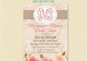 Monogram and Mimosa Bridal Shower Invitations Monograms & Mimosas Bridal Shower Invitation Burlap