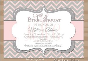 Monogram Bridal Shower Invitations Pink and Gray Chevron Monogram Bridal Shower Invitation Pink