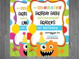 Monster theme Party Invitations Monster Birthday Invitation First Birthday by Abbyreesedesign