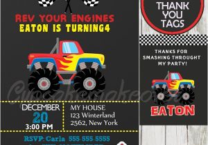 Monster Truck Party Invitations Free Red Monster Truck Party Ticket Invitations Personalized
