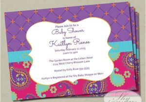 Moroccan themed Baby Shower Invitations Moroccan Baby Shower Invitation Fuchsia & Purple Paisley