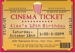 Movie theater Birthday Party Invitations Cinema Movie theater Popcorn Ticket Birthday Party event