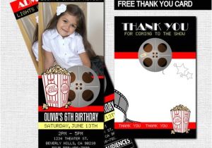 Movie theater Birthday Party Invitations Movie Ticket Invitations theater Birthday Party Bonus Thank