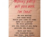 Moving Party Invitation Wording Moving Day Party Invitation Work for Food 13 Cm X 18 Cm