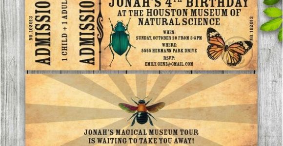 Nature themed Birthday Party Invitations Science Museum Invitation Ticket Nature Insect Invitation