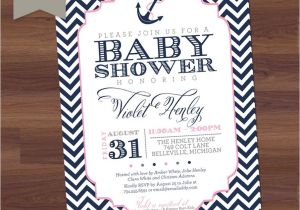 Nautical theme Baby Shower Invitations Etsy Baby Shower Invitation Girl Chevron Nautical theme