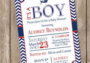 Nautical themed Baby Shower Invites Chevron Nautical Baby Shower Invitation Red Blue Anchor