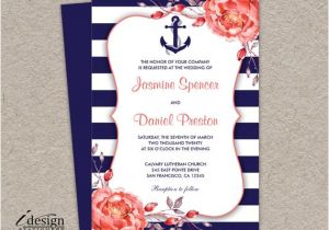 Nautical Wedding Invitation Template Nautical Wedding Invitation Printable Navy Blue and Coral