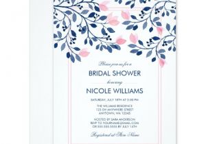 Navy and Blush Bridal Shower Invitations Navy and Blush Pink Floral Watercolor Bridal Shower